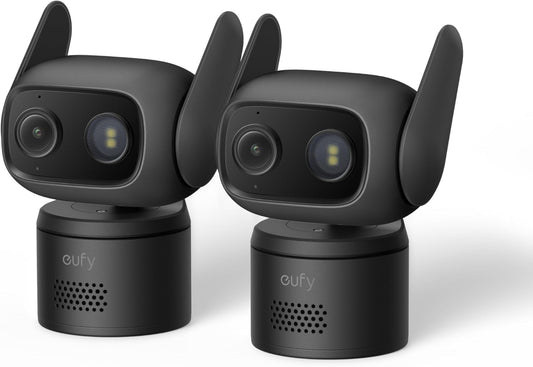 eufy Security Camera C31(2-Pack),Indoor/Outdoor Camera,IP66,Spotlight-Free Color Night Vision,360° Coverage View, AutoTracking,Human/Vehicle/Pet/Cry Detection,24/7 Recording,Black, No Subscription