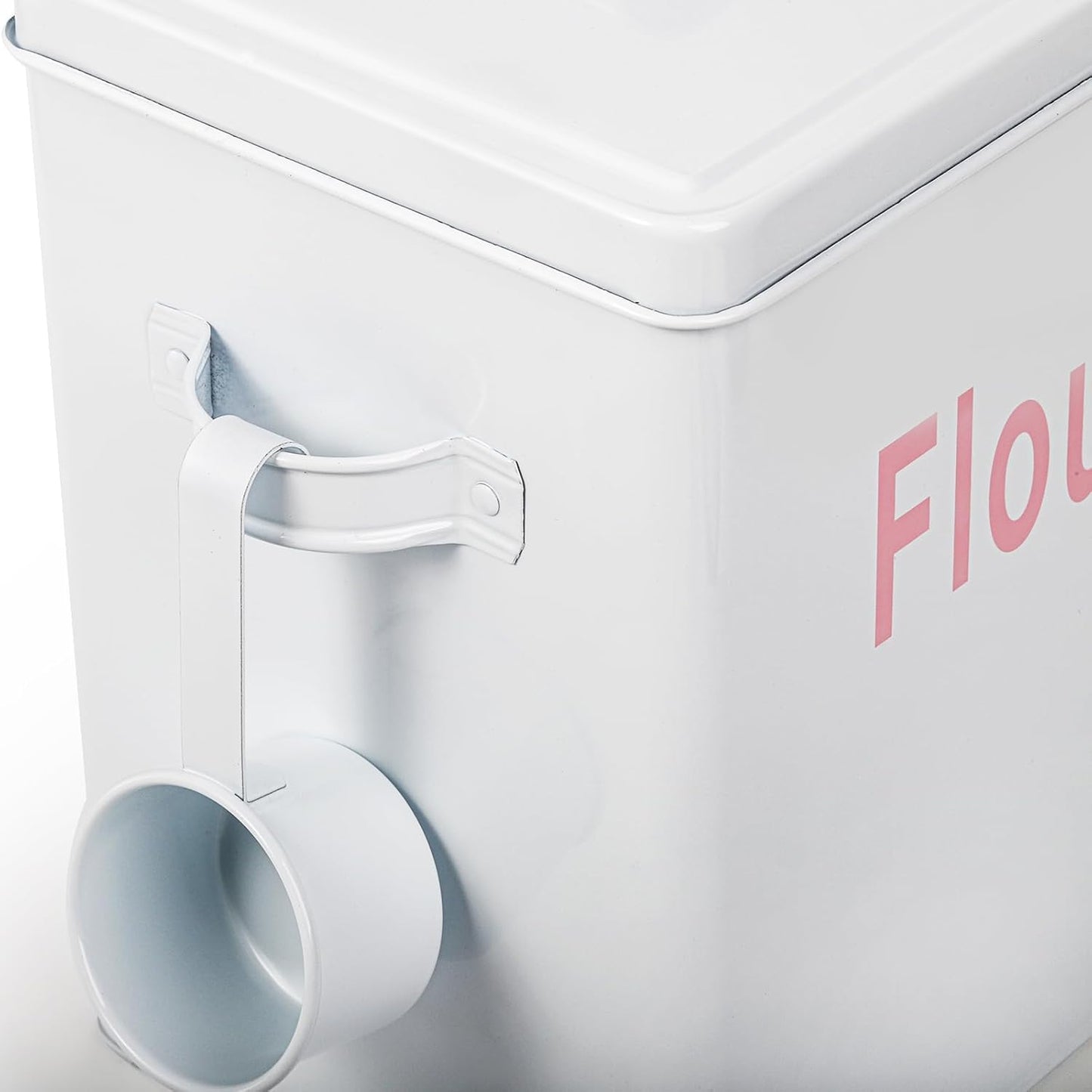 YOUEON 10 Lbs Metal Rice Storage Container, Square Rice Canister with Lid and Measuring Scoop, Countertop Sealed Food Storage Container for Cereal, Beans, Pet Food, White