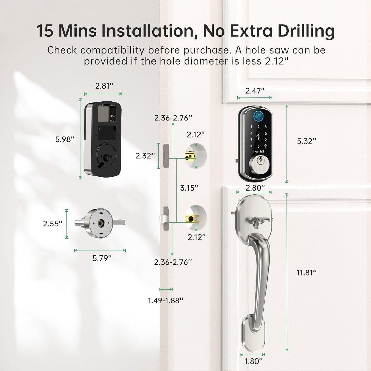 Hornbill Smart WiFi Front Door Lock: Keyless Entry Fingerprint Deadbolt - Alexa Bluetooth Electronic Keypad Door Locks for House Apartment Auto Lock Smart Life APP Remote Control - Black