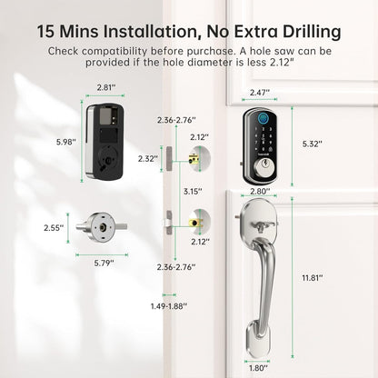 Hornbill Smart WiFi Front Door Lock: Keyless Entry Fingerprint Deadbolt - Alexa Bluetooth Electronic Keypad Door Locks for House Apartment Auto Lock Smart Life APP Remote Control - Black