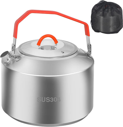 REDCAMP 1.6L Outdoor Camping Kettle, Lightweight Stainless Steel Water Pot with Carrying Bag, Compact Camp Tea Kettle Coffee Pot for Hiking Picnic Camping