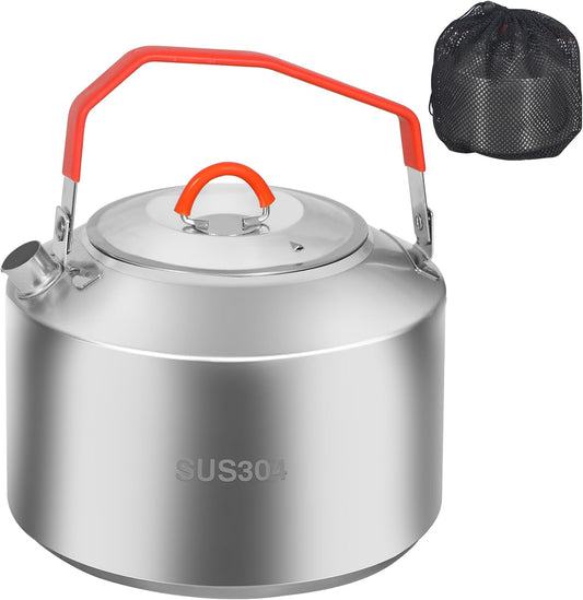 REDCAMP 1.6L Outdoor Camping Kettle, Lightweight Stainless Steel Water Pot with Carrying Bag, Compact Camp Tea Kettle Coffee Pot for Hiking Picnic Camping