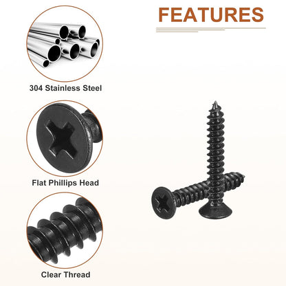 DTGN 100Pcs #6x1/2 Flat Head Wood Screws, 304 Stainless Steel Phillips Self Tapping Screws - Good for Woodworking, Furniture - Silver