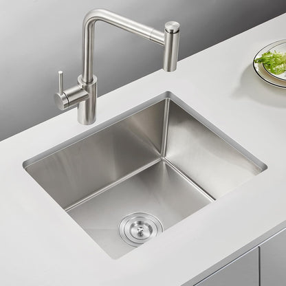 MENATT 20-inch Undermount Kitchen Sink, SUS304 Stainless Steel Handmade Single Bowl Kitchen Sink with Sink Strainer (Brushed), 20"x16"x9"