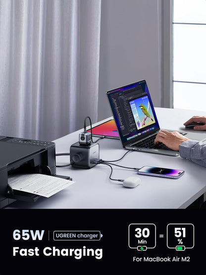 UGREEN 65W USB C Charger, Nexode Power Bar, Charging Station with 3 AC Outlets, 2 USB C, 2 USB A, 6ft Extension Cord Charging Station Compatible with MacBook Pro Air, iPhone 16 15, iPad