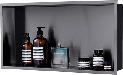 MENATT No Tile Shower Niche, Stainless Steel Wall Niche 13"X19"(Inner Size 12"X18"), Two-Tier Bathroom Shelf, NO Tile Needed Recessed Niche Shower for Bathroom Storage, Black