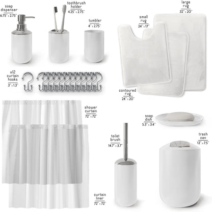 Clara Clark Bathroom Set - Gray Bathroom Accessories Set, Bathroom Sets with Shower Curtain and Rugs, 23PC Shower Curtain Set with Liner, Soap Dispenser, Soap Dish, Toilet Brush Holder, and Trash Can