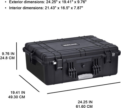 MEIJIA Portable Waterproof Protective Hard Case,Camera Case with Customizable Fit Foam Inserted, Elegant Black (9.17"x 7.56"x4.33")
