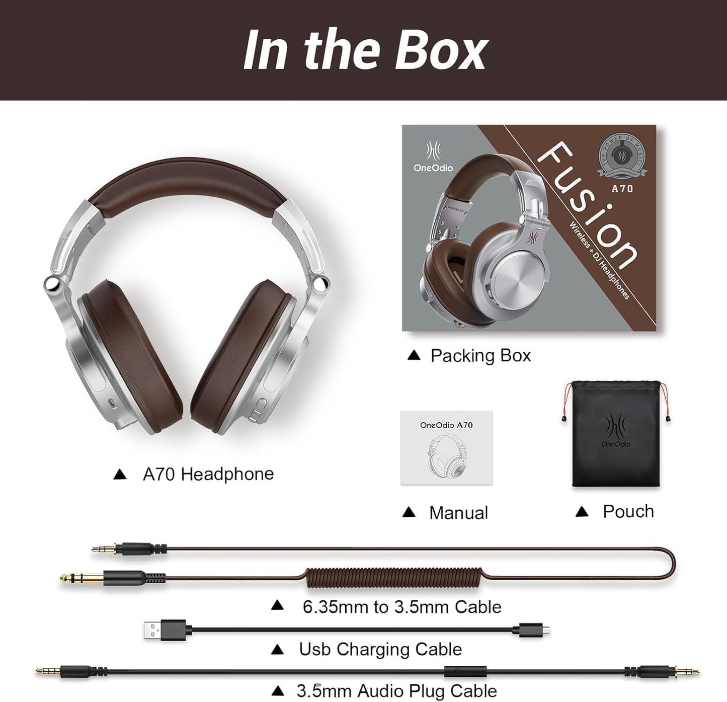 OneOdio A70 Fusion Bluetooth Over Ear Headphones with 72H Playtime, Studio DJ Headphones with Share-Port, Wired and Wireless Recording Headphones with Stereo Sound for Electric Drum Piano Guitar AMP