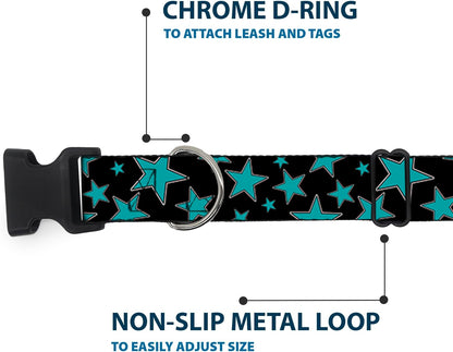 Buckle-Down PC-W21909-M Dog Collar Plastic Clip Buckle, 1"x11"-17", Star Black/White