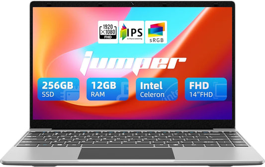 jumper Laptop, 12GB LPDDR4 RAM, 256GB SSD ROM, 14 Inch 1080p FHD IPS Screen, Windows 11 Laptops Computer with Celeron 4-Core Processor, UHD Graphics 600, 2 Stereo Speaker, Lightweight, Portable.
