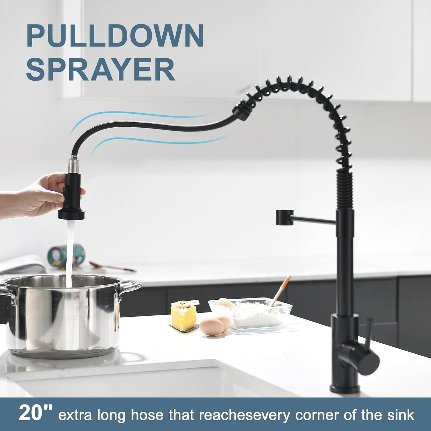 GIMILI Touchless Spring Kitchen Faucet with Pull Down Sprayer, Single Handle Motion Sensor Activated Hands-Free Kitchen Sink Faucet, Single Hole Smart Kitchen Faucet, Solid Brass, Matte Black