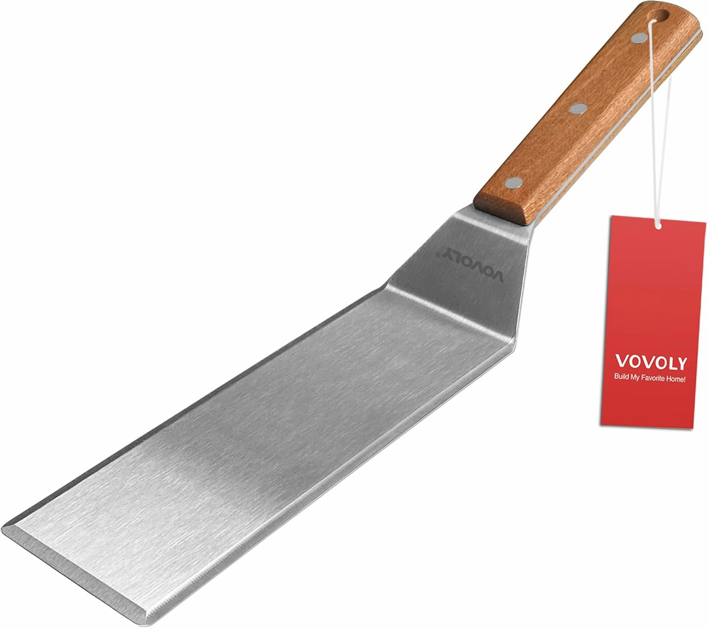 Extra Wide Spatula, Large Metal Spatula with Full Tang Wooden Handle & Beveled Edges for Skillets, Griddles & Grills, Pancake Flipper Spatula, Smash Burgers Spatula, 6 x 5-inches