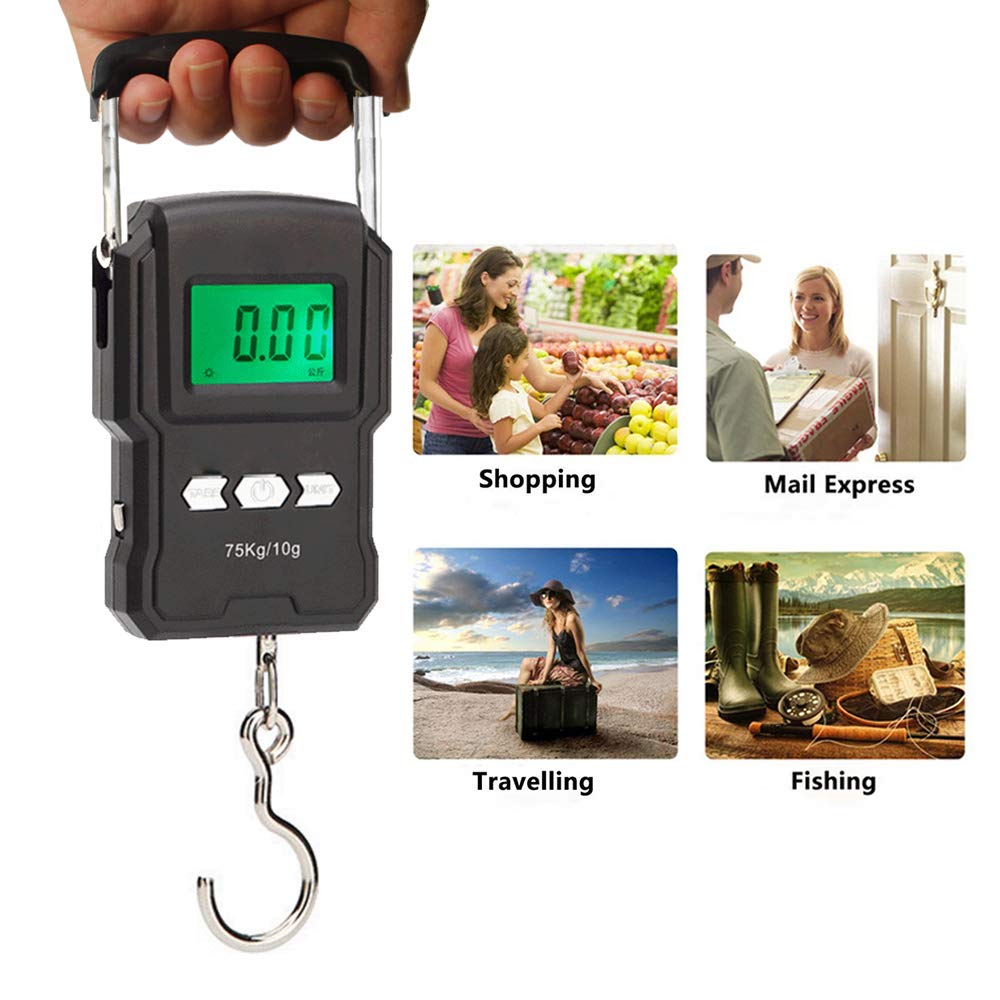 YAGSUW Portable Electronic Hook Scale Digital Hanging Bag Luggage Weight Scale Fishing Scale with Measuring Tape 165Lb Black