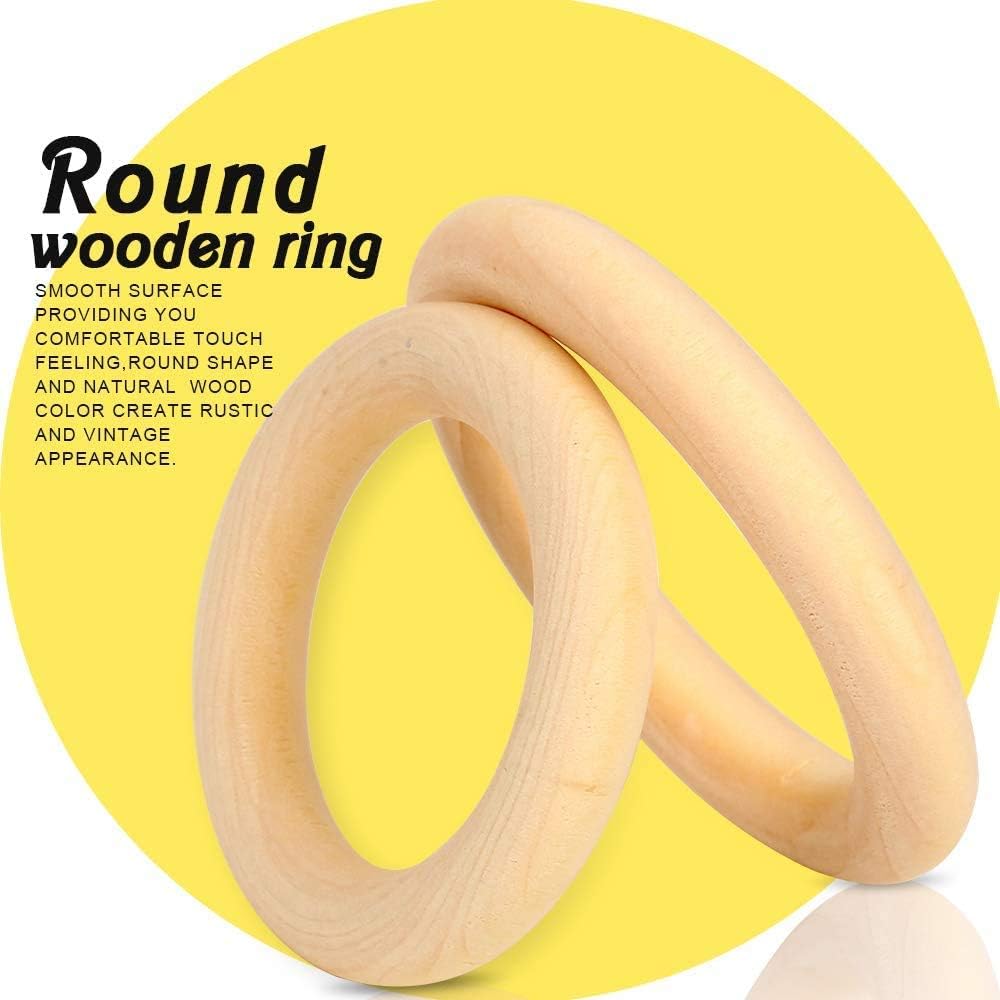Thiecoc 12-Pack Natural Wooden Rings 70mm – Smooth Unfinished Wood Circles for DIY Crafts, Jewelry, Pendant Connectors, Crocheting, Ornaments - PuriLite