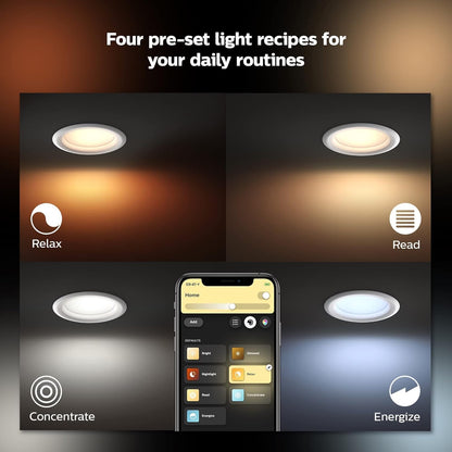 Philips Hue White & Color Ambiance 4" Smart LED Retrofit Can Downlight, Color Changing, Bluetooth & Zigbee Compatible (Hue Hub Optional), Smart Ceiling Lighting