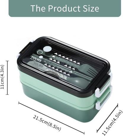 Bento Box, Lunch Box for Adult, Compact Bento Box Set- 2-Layer Stackable Lunch Box with Utensils, Leak-Proof and Durable Food Container for Work, Picnic, and Travel (Pink)