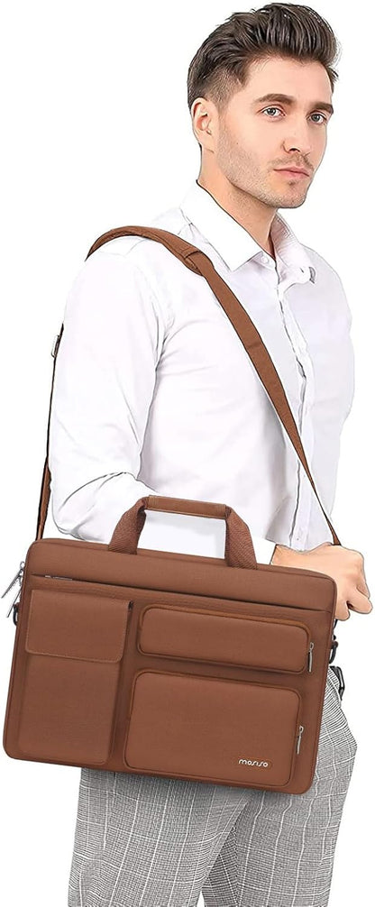 MOSISO Laptop Bag 13.3 inch, 13-13.3 inch Computer Shoulder Bag Compatible with MacBook Air/Pro 13/Pro 14, HP Dell ASUS Notebook &2 Raised&1 Flapover&1 Horizontal Pocket&Handle&Belt, Black