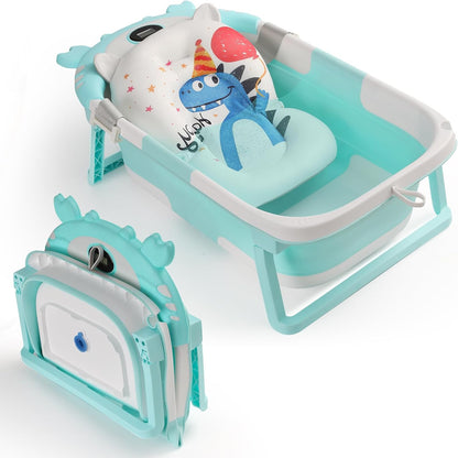 Baby Bathtub with Thermometer & Cushion, Portable Tub for 0-36 Months