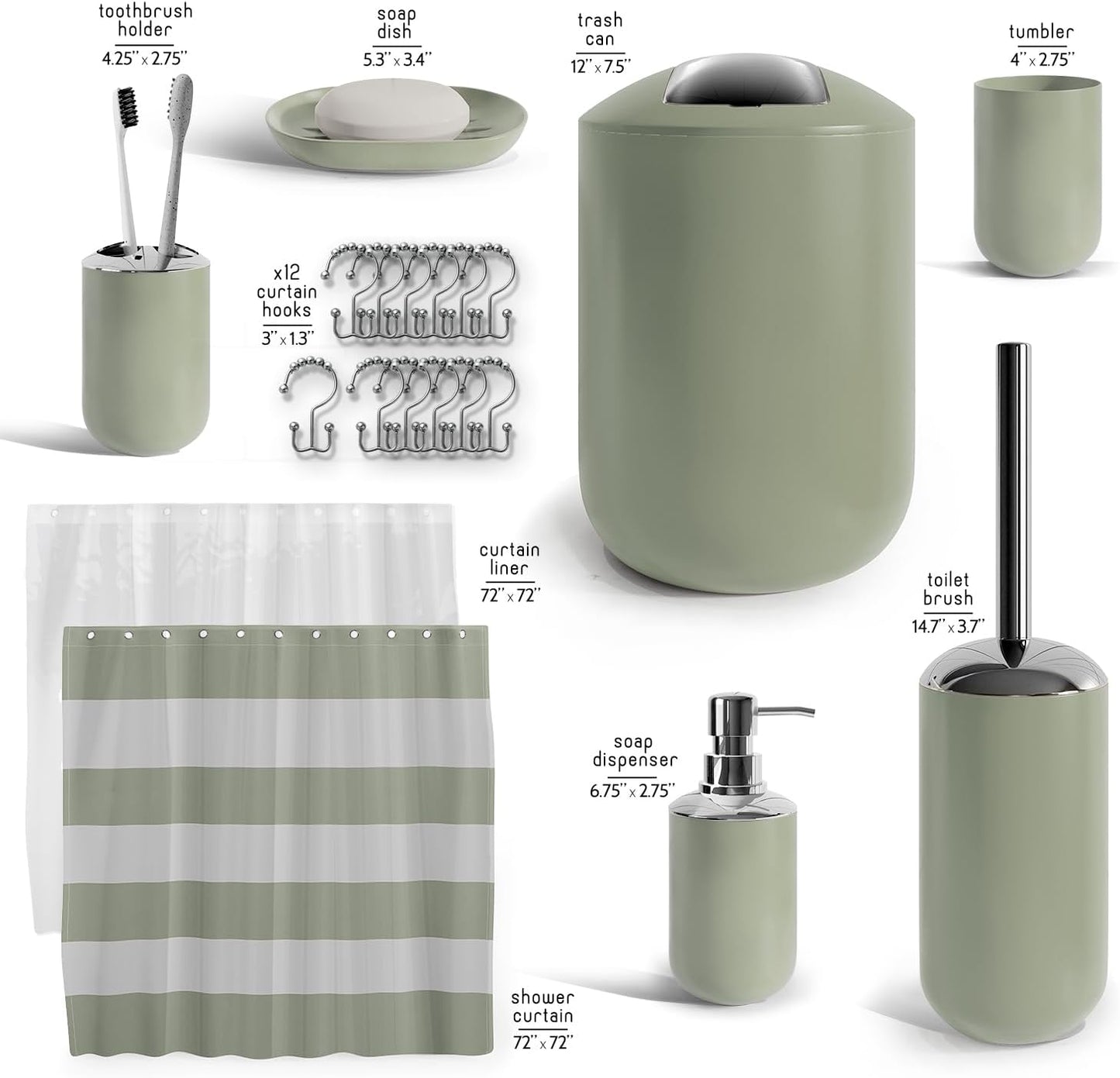 Clara Clark Bathroom Set - Gray Bathroom Accessories Set, Bathroom Sets with Shower Curtain and Rugs, 23PC Shower Curtain Set with Liner, Soap Dispenser, Soap Dish, Toilet Brush Holder, and Trash Can