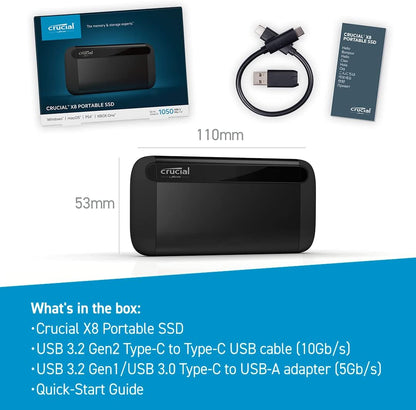 Crucial X9 4TB Portable SSD, Up to 1050MB/s, USB 3.2 USB-C, External Solid State Drive, Compatible with Windows, Mac, & Android, Reliable Storage for Games, Files, & Backups, Black - CT4000X9SSD902