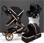 Newborn 3 in 1 Baby Stroller - Lightweight, Foldable Infant Carriage Luxury Pram, Anti-Shock Toddler Pushchair (Black)