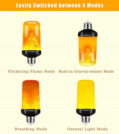 【Upgraded】 Hompavo LED Flame Light Bulb, 4 Modes Flickering Light Bulbs with Upside Down Effect, E26/E27 Base Flame Bulb for Halloween, Christmas, Party, Indoor and Outdoor Home Decoration (4 Pack)
