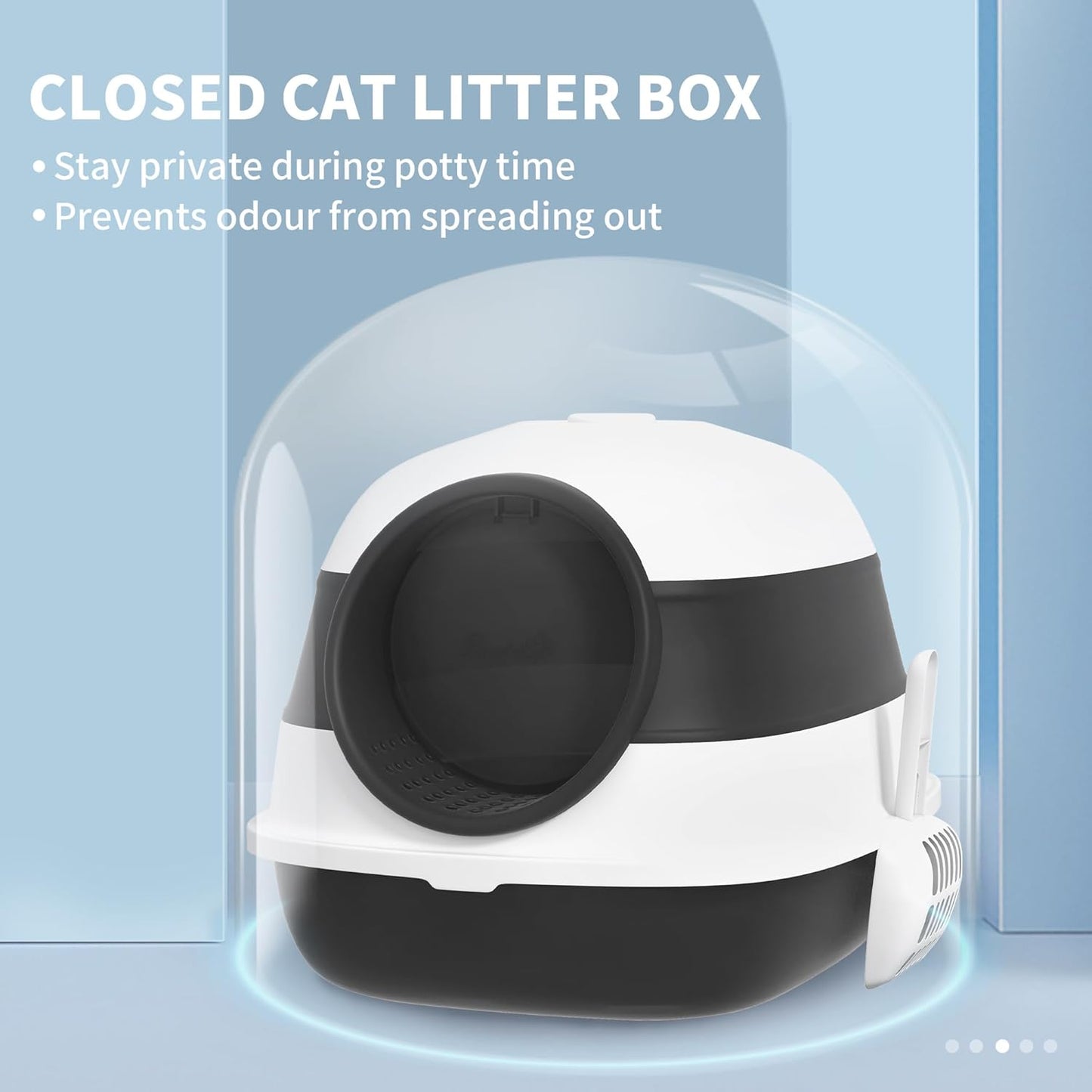 PawHut Foldable Large Cat Litter Box with Lid, Covered Kitten Litter Box w/Automatic Cat Litter-Proof Sides, Deodorization, Easy to Clean, White and Grey