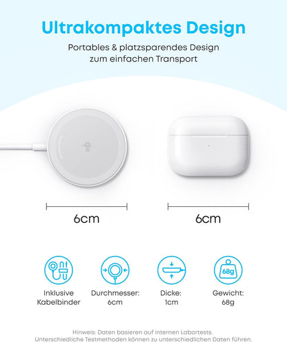 Anker Zolo Magnetic Wireless Charger, Qi2 Certified 15W MagSafe-Compatible Wireless Charging Pad with 5 ft Built-In USB-C cable, For iPhone 16/15/14/13 Series, AirPods, and More (Adapter Not Included)
