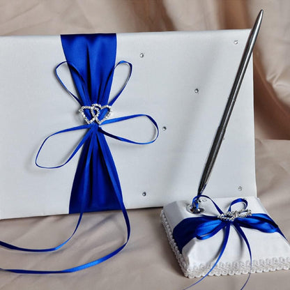 Gigicloud Wedding Guest Book Set, Ribbon Bow Wedding Guest Signature Book with Pen Holder Bowknot Wedding Memory Book Wedding Registry Guestbook for Baby Bridal Shower Wedding Party