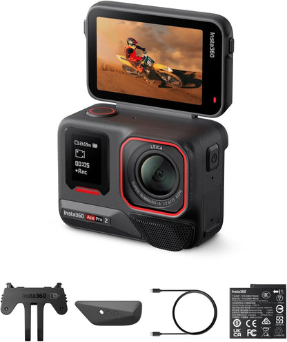 Insta360 Ace Pro 2 Standard Bundle - 8K Waterproof Action Camera Co-Engineered with Leica, 1/1.3" Sensor, Dual AI Chip, Leading Low Light, Superior Audio, Flip Screen & AI Editing for Vlogs