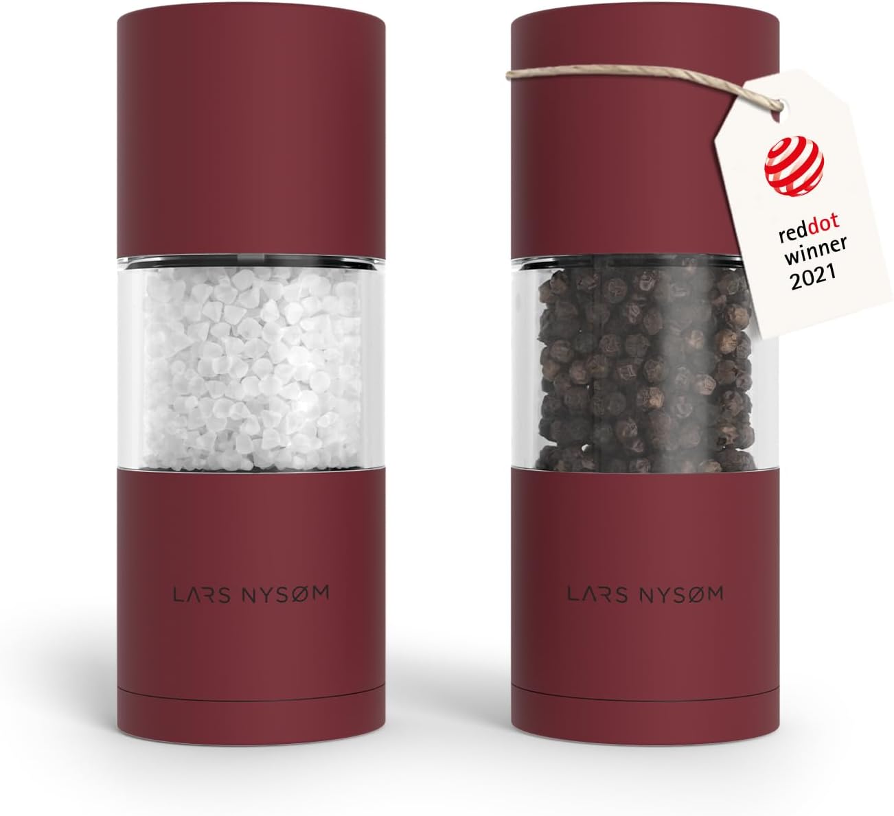 LARS NYSØM Salt and Pepper Grinder Set I Salt and Pepper Mills with Adjustable Ceramic Grinder 2 Pieces I Manual Design Spice Mill Set (Carbon Black)