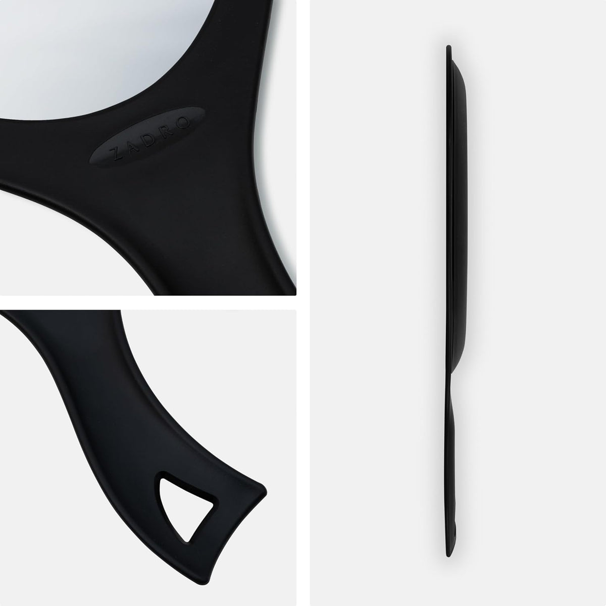 Zadro Salon Professional Extra Large Hand Mirror with Handle, 10" W x 19" L, Multi-Purpose Oval Handheld Mirror with New Distortion-Free Reflection (3, Black, Large (Pack of 3))