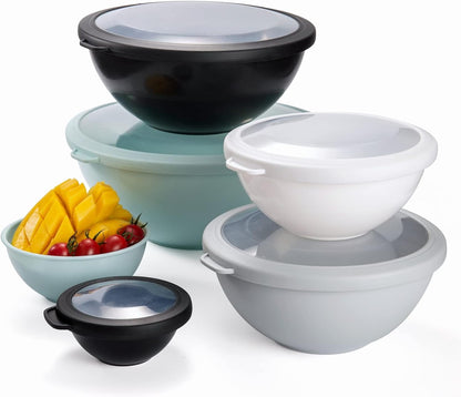 COOK WITH COLOR Mixing Bowls with TPR Lids - 12 Piece Plastic Nesting Bowls Set Includes 6 Prep Bowls and 6 Lids, Microwave Safe Mixing Bowl Set (Mint)