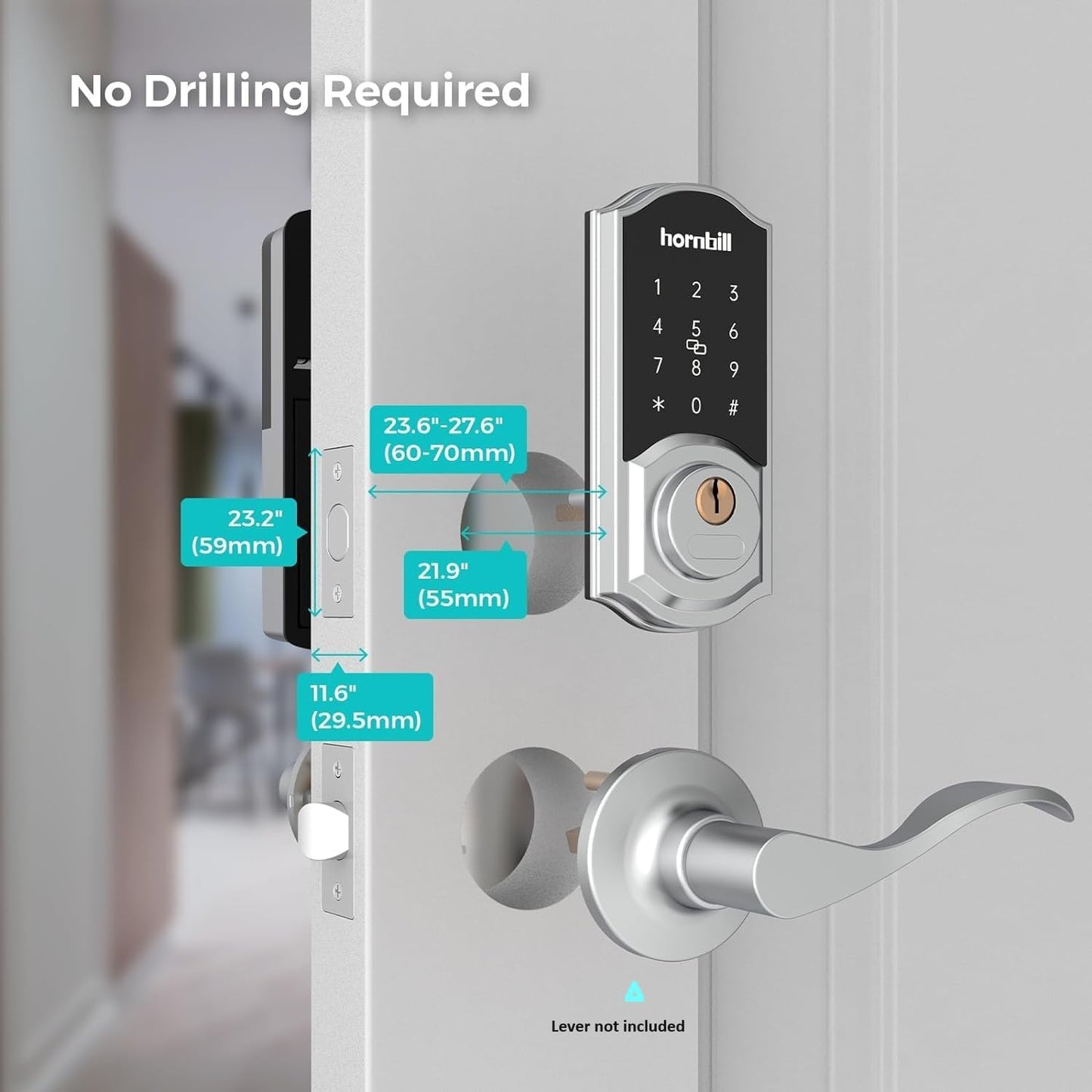 Keyless Entry Door Lock Deadbolt, Hornbill Smart Lock Front Door, Electronic Door Locks with Keypads, Digital Auto Lock Bluetooth Smart Door Locks for Homes Bedroom