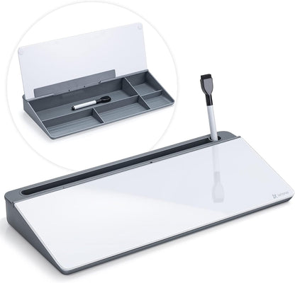 Varhomax Desk Whiteboard Dry Erase Glass Whiteboard, Desktop White Board to-do List Memo Notepad for Home Office and School Accessories Supplies with Storage Caddy for Computer Keyboard Stand (Gray)