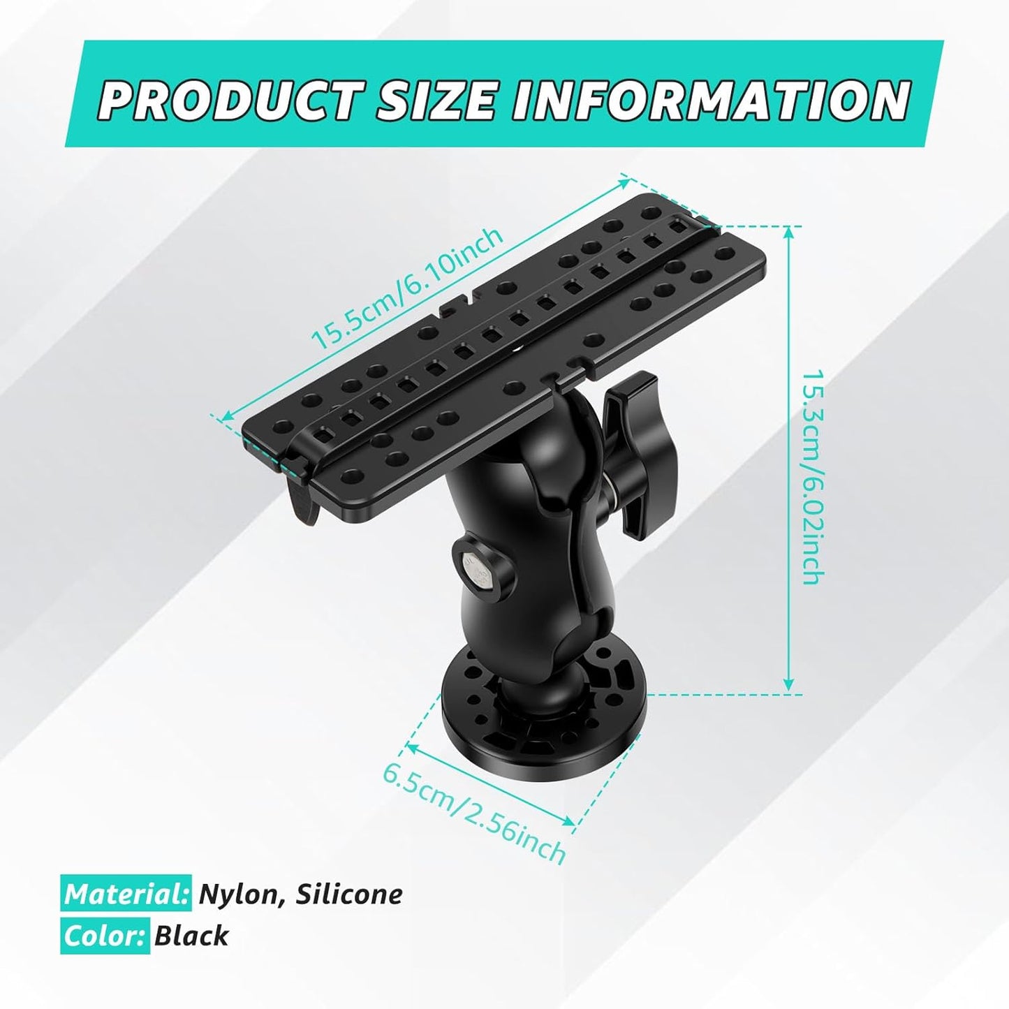 LYIYEYAN Fish Finder Mount Base, Universal 360° Rotation Ball-Mount Fish Finder Bracket, Fishing Boat Accessory for Marine Boat Kayak Pontoon Canoe