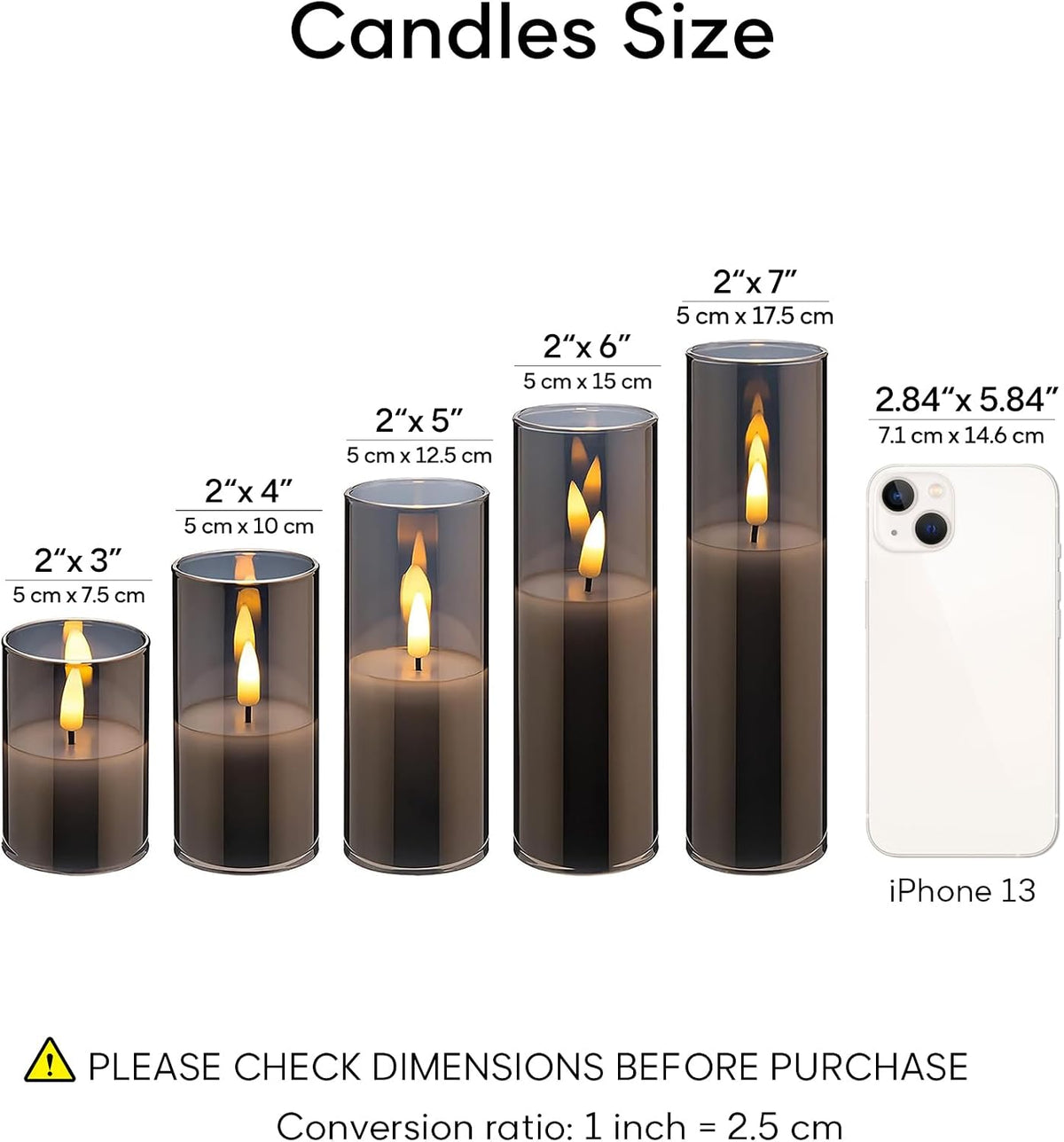 Eywamage Slim Tall Grey Glass Flameless Candles with Remote, Batteries Included, Flickering LED Pillar Votive Candles Set of 5