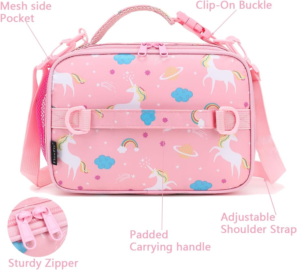 FlowFly Kids Lunch Box Insulated Soft Bag Mini Cooler Back to School Thermal Meal Tote Kit for Girls, Boys, Black