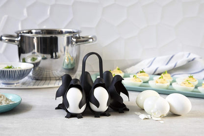 Egguins 3-in-1 Egg Holder and Cooker – Penguin-Shaped Boiled Egg Cooker for Soft or Hard Eggs, Kitchen Egg Storage and Serving Rack, Holds 6 Eggs, BPA-Free, Heat Resistant Handle, Dishwasher Safe - PuriLite
