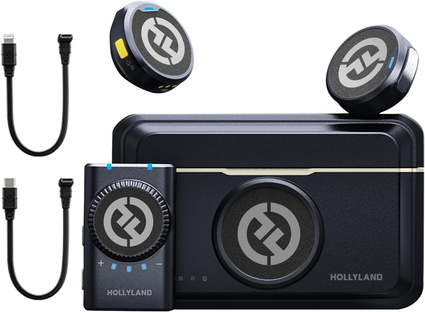 Hollyland Lark M2 Wireless Lavalier Microphone for iPhone/Android/Camera/PC/Laptop with Lightning/USB-C/Plug, 48KHz 24Bit, 1000ft Range, Noise Cancellation, 30H Battery for Video Recording, Streaming