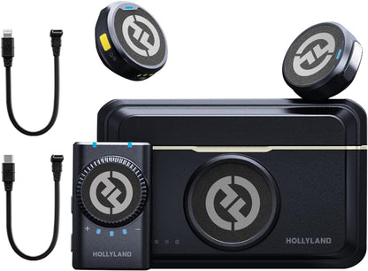 Hollyland Lark M2 Wireless Lavalier Microphone for iPhone/Android/Camera/PC/Laptop with Lightning/USB-C/Plug, 48KHz 24Bit, 1000ft Range, Noise Cancellation, 30H Battery for Video Recording, Streaming