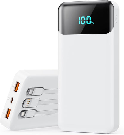 Power Bank 40800mAh Portable Charger with 3 Built-in Cable,25W PD USB C in&Out Power Bank Fast Phone Charging,QC4.0 LED Display Portable Battery Pack Compatible with iPhone 16/15,Samsung Android-Black