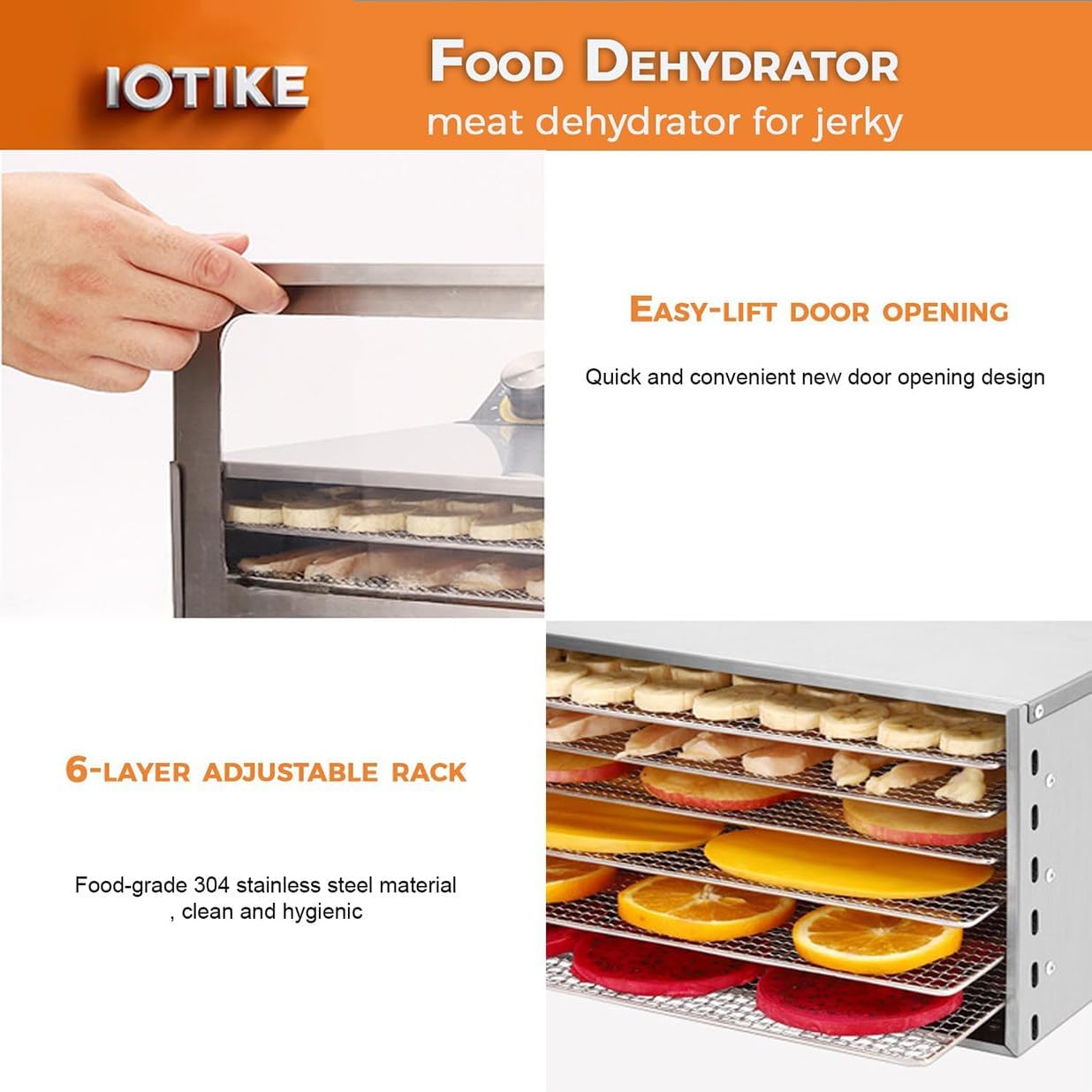 Electric Food Dehydrator, Commercial Freeze Dryer with 12H Timer, 30-90℃ Temperature Control, Stainless Steel Fruit Dryer for Jerky, Beef, Herb, Vegetables, Dog Treats