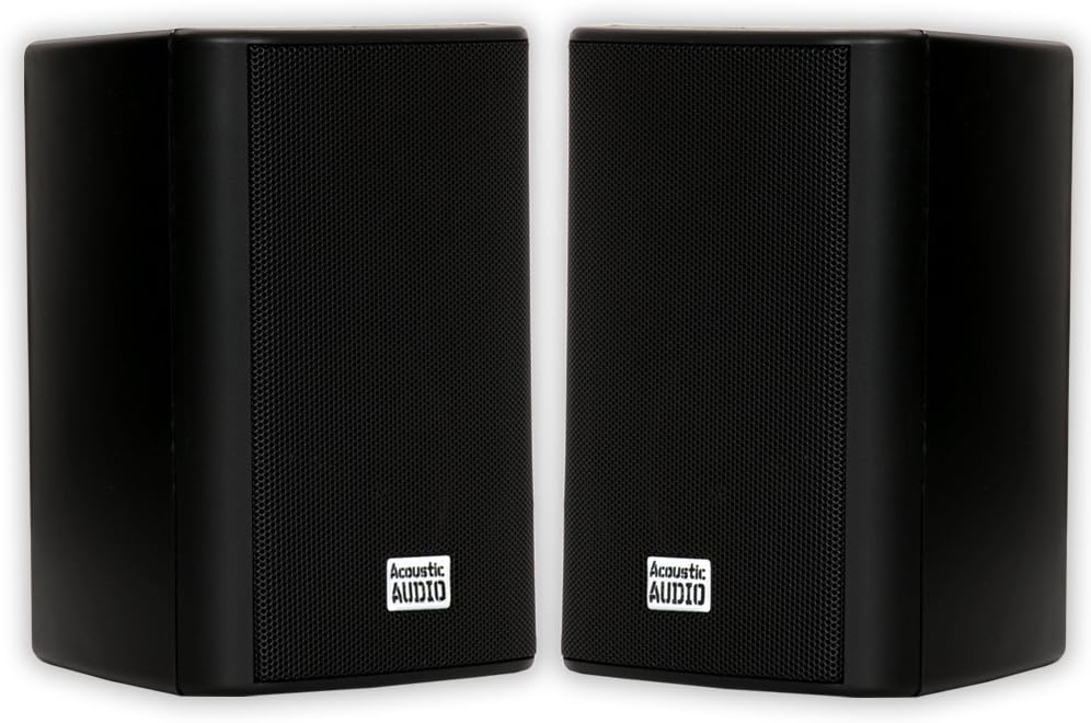 Acoustic Audio AA351B Indoor/Outdoor Speakers, Black, Set of 2
