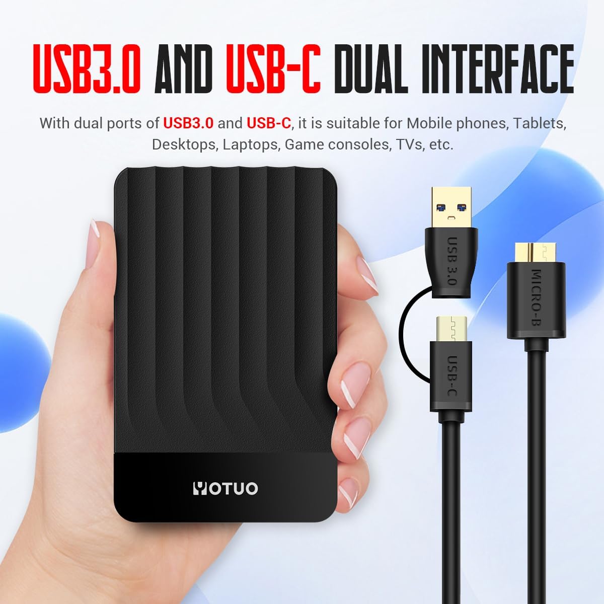 YOTUO 320GB External Hard Drive, Portable Storage Expansion HDD, USB 3.0 & USB-C for PC, Mac, Desktop, Laptop, Smartphone, PS4, Xbox One, Xbox 360, Office & Game, Black