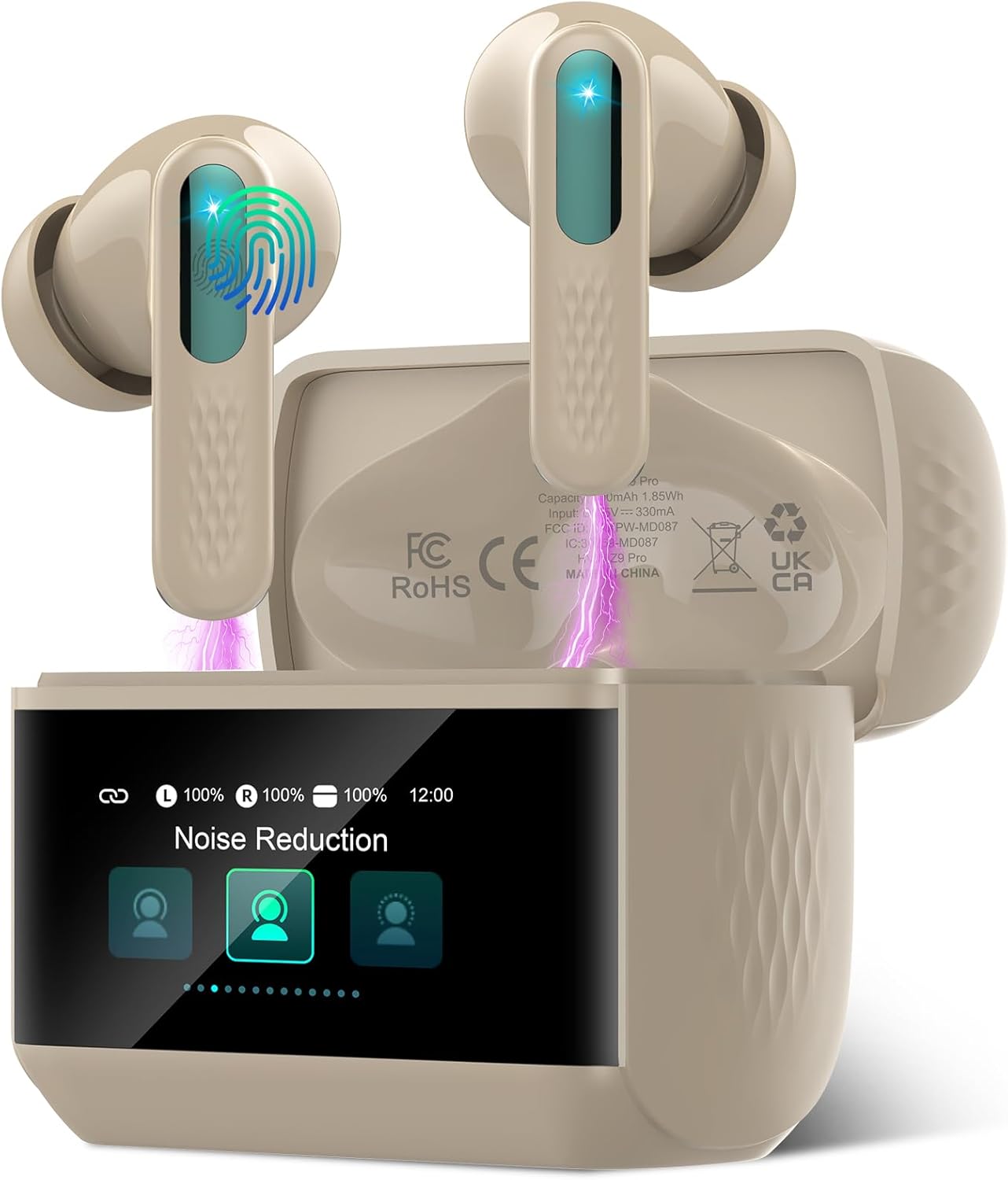 Wireless Earbuds, 2025 New Bluetooth 5.4 Ear Buds with Multifunctional Touch Screen, Bass Stereo Sound, ANC/ENC Noise-Canceling MIC, IPX7 Waterproof, 48H Bluetooth Earphones with 5 EQ Modes, Black