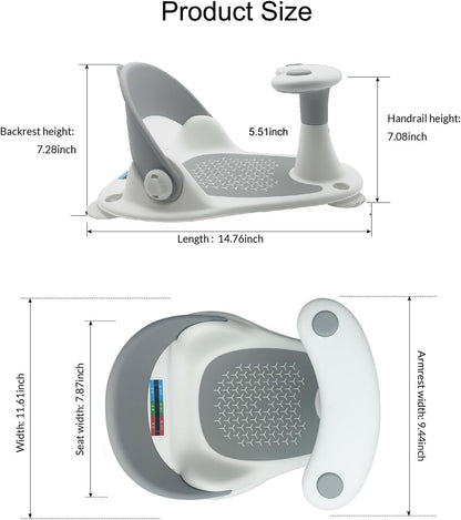 Baby Bath Seat, Portable Babies Bathtub Seat Bath Shower Chair with 4 Secure Suction Cups Water Thermometer Non–Slip Soft Mat, Bath Chair for Baby 6-36 Months, (Grey)
