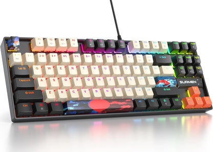 Fogruaden Full Size Mechanical Keyboard, Green Matcha Keyboard, Wired USB 104 Keys RGB Backlit Gaming Keyboard with Number Pad, Red Switches, NKRO Mechanical Keyboard for Windows Laptop PC Gamer