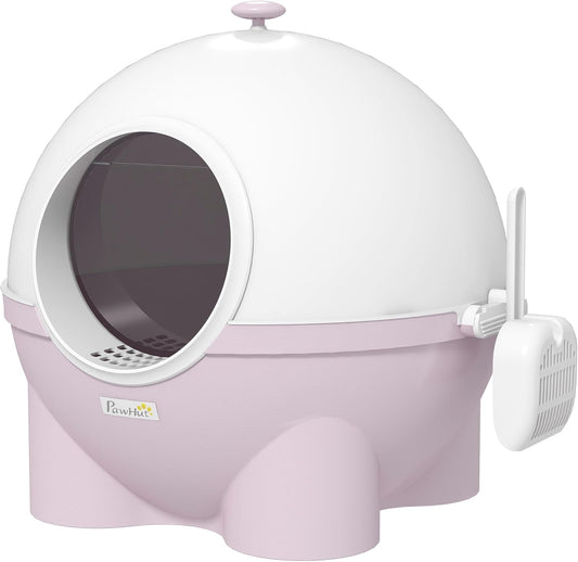 PawHut Cat Litter Box with Lid, Enclosed Kitty Litter Box with Scoop, Leaking Sand Pedal, Top Handle, Pink - PuriLite